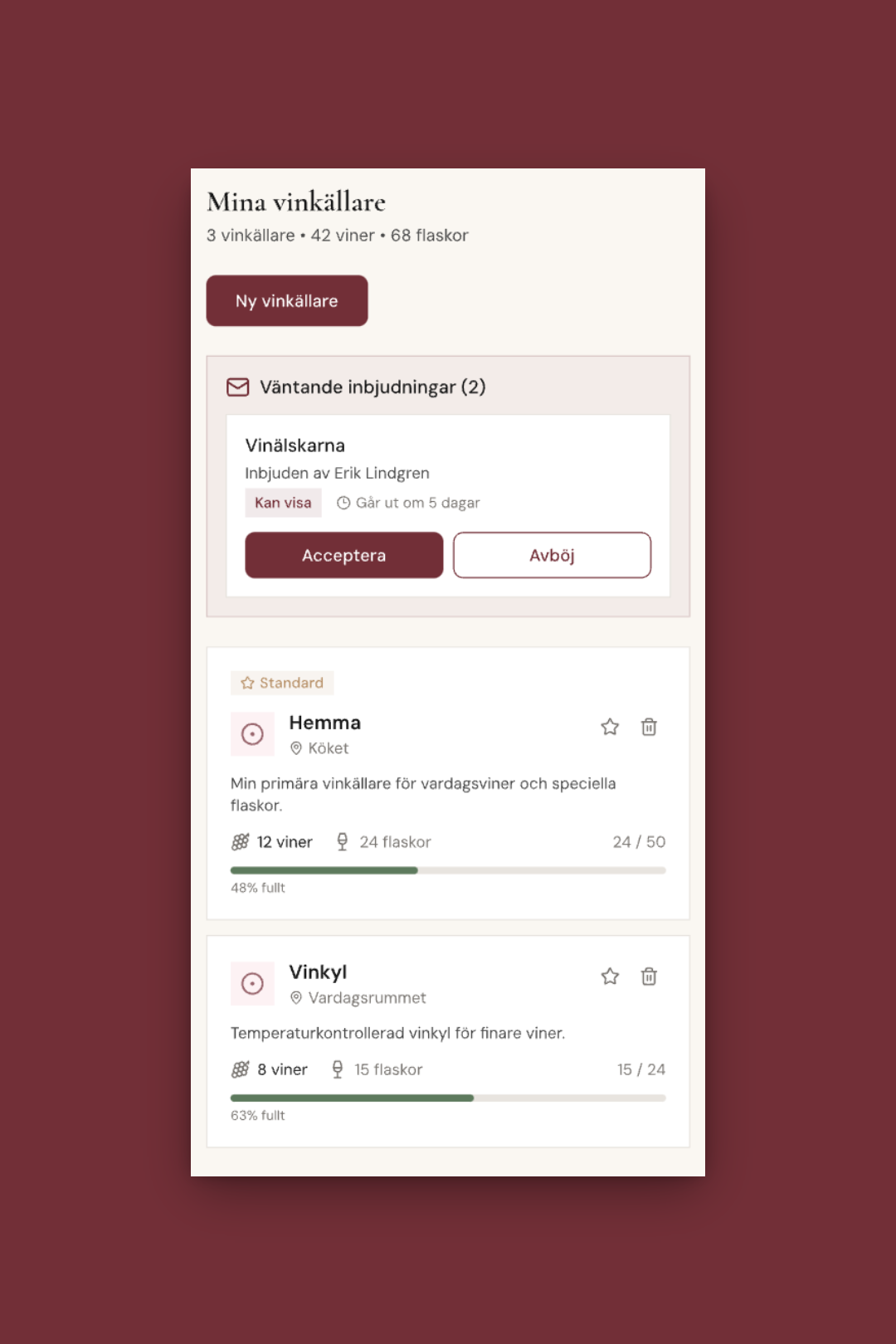Tannin app för vinkällarhantering